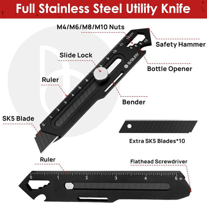 2 Pack 18mm Retractable Utility Knife, Stainless Steel Box Cutter