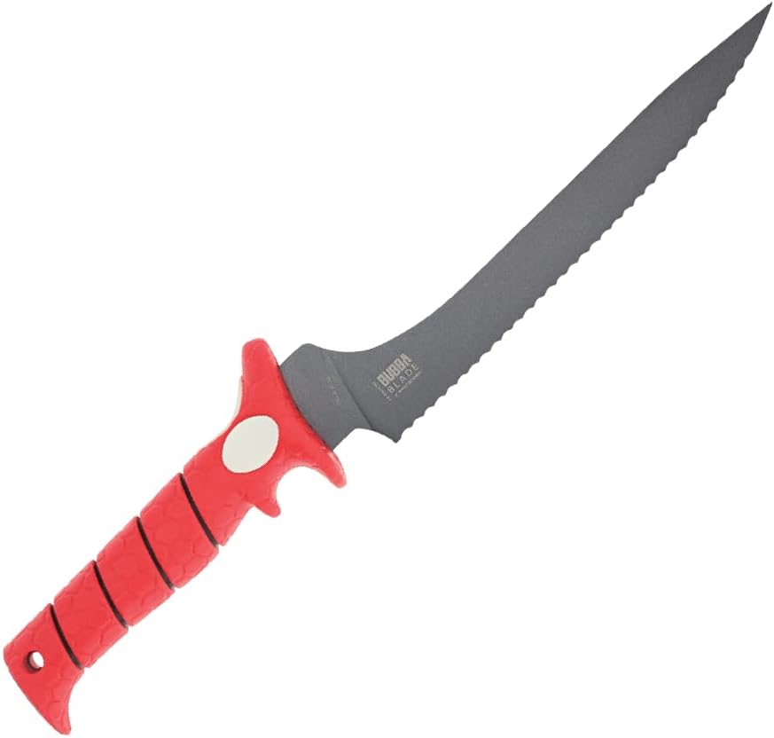 Offset Serrated Flex Fixed Fillet Knife with Non-Slip Grip, Stainless Steel, 9", For Fishing, Outdoors