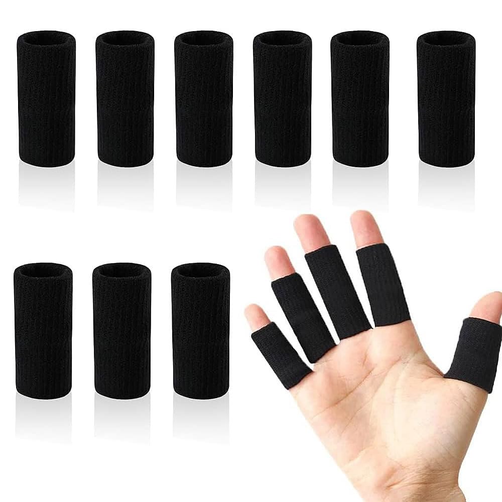 Finger Sleeves Protectors, 10Pcs Sport Finger Sleeves Elastic Thumb Brace Support for Basketball Golf Premium Fingers Sleeve for Arthritis Perfect for Relieving Pain (10PCS black set)