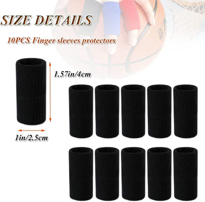 Finger Sleeves Protectors, 10Pcs Sport Finger Sleeves Elastic Thumb Brace Support for Basketball Golf Premium Fingers Sleeve for Arthritis Perfect for Relieving Pain (10PCS black set)