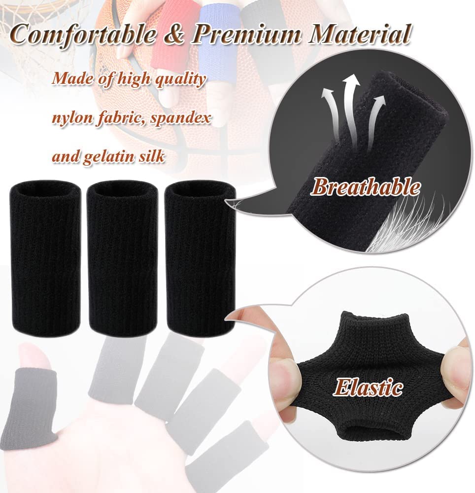 Finger Sleeves Protectors, 10Pcs Sport Finger Sleeves Elastic Thumb Brace Support for Basketball Golf Premium Fingers Sleeve for Arthritis Perfect for Relieving Pain (10PCS black set)