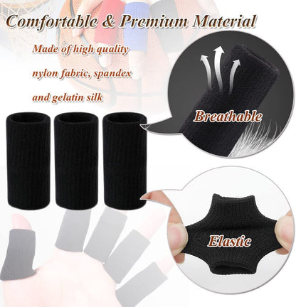 Finger Sleeves Protectors, 10Pcs Sport Finger Sleeves Elastic Thumb Brace Support for Basketball Golf Premium Fingers Sleeve for Arthritis Perfect for Relieving Pain (10PCS black set)