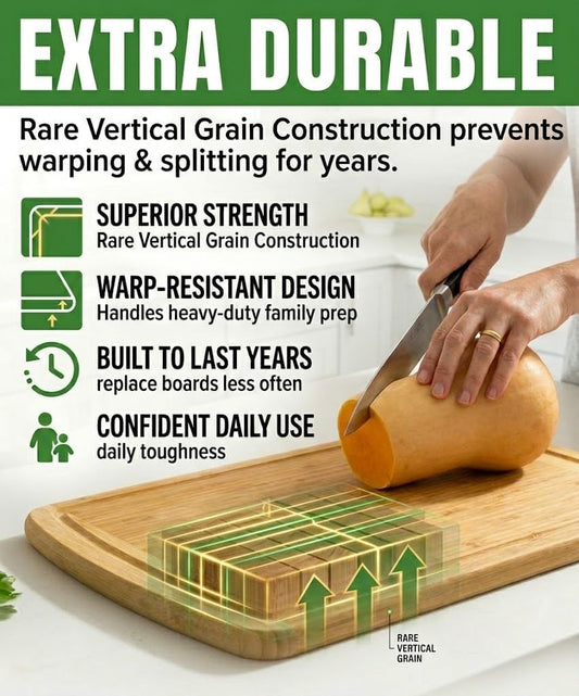 Luxury Bamboo Cutting Board (Extra Large) with Vertical Grain Strength Technology - Non Toxic, Spacious and Lightweight 18" XL Chopping Board Gift - Replacements for Life