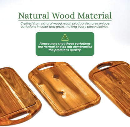 Acacia Wood Cutting Board with Handle, 13x8 Inch Wooden Board for Kitchen, Serving, Charcuterie and Cheese, Juice Groove, Knife Friendly