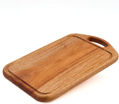 Acacia Wood Cutting Board with Handle, 13x8 Inch Wooden Board for Kitchen, Serving, Charcuterie and Cheese, Juice Groove, Knife Friendly