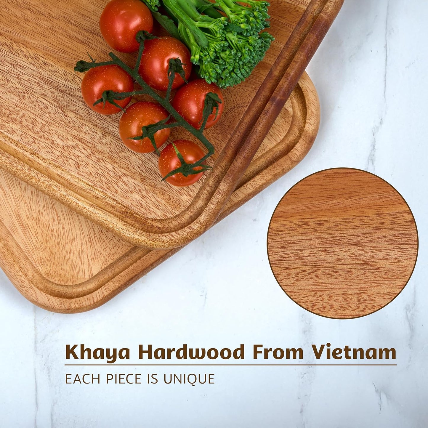 Acacia Wood Cutting Board with Handle, 13x8 Inch Wooden Board for Kitchen, Serving, Charcuterie and Cheese, Juice Groove, Knife Friendly