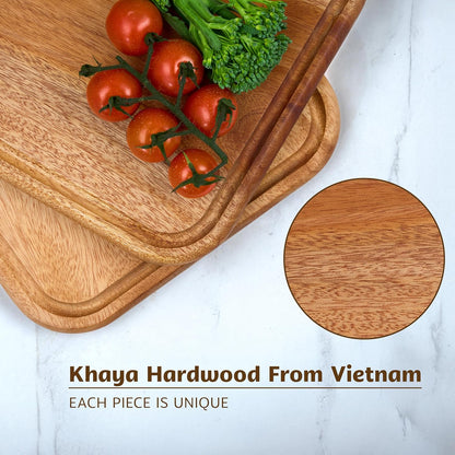 Acacia Wood Cutting Board with Handle, 13x8 Inch Wooden Board for Kitchen, Serving, Charcuterie and Cheese, Juice Groove, Knife Friendly