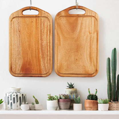 Acacia Wood Cutting Board with Handle, 13x8 Inch Wooden Board for Kitchen, Serving, Charcuterie and Cheese, Juice Groove, Knife Friendly