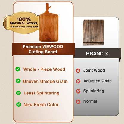 Acacia Wood Cutting Board with Handle, 13x8 Inch Wooden Board for Kitchen, Serving, Charcuterie and Cheese, Juice Groove, Knife Friendly