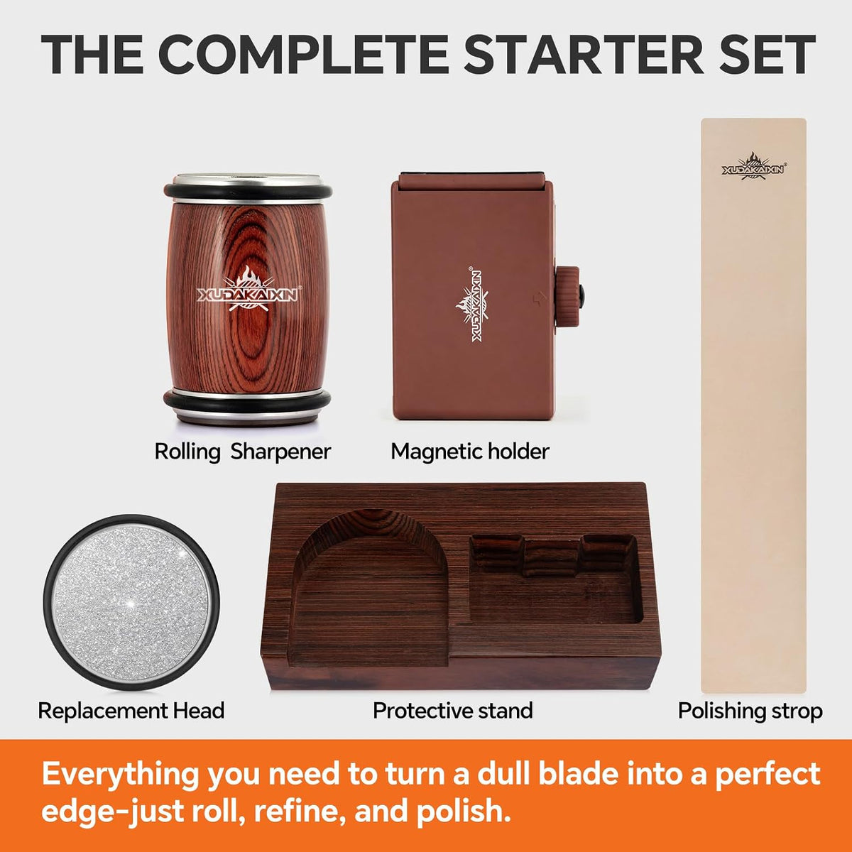 Luxury Knife Sharpening Kit – Patented Multi-Angle Premium Rolling Knife Sharpener for Chef, Fruit, and All Steel Knives,Gift for Men/Dad (Brown)
