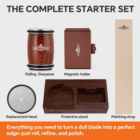 Luxury Knife Sharpening Kit – Patented Multi-Angle Premium Rolling Knife Sharpener for Chef, Fruit, and All Steel Knives,Gift for Men/Dad (Brown)