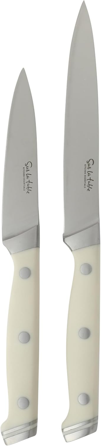 Kitchen Essentials Knife Set with Block, 14-Piece Forged German Steel Kitchen Knives, Beech Wood Block, Chef, Santoku, Bread & Steak Knives, Shears & Sharpener – Linen White