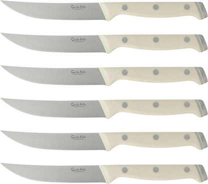 Kitchen Essentials Knife Set with Block, 14-Piece Forged German Steel Kitchen Knives, Beech Wood Block, Chef, Santoku, Bread & Steak Knives, Shears & Sharpener – Linen White