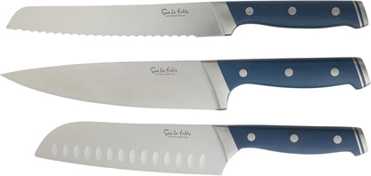Kitchen Essentials Knife Set with Block, 14-Piece Forged German Steel Kitchen Knives, Beech Wood Block, Chef, Santoku, Bread & Steak Knives, Shears & Sharpener – Linen White