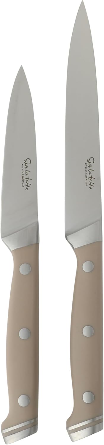 Kitchen Essentials Knife Set with Block, 14-Piece Forged German Steel Kitchen Knives, Beech Wood Block, Chef, Santoku, Bread & Steak Knives, Shears & Sharpener – Linen White