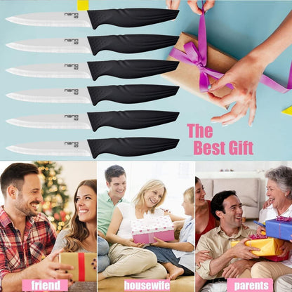 Steak Knives set of 6, Ceramic Stake Knife Sharp Ceramic Knife Perfect Festival Present (black)