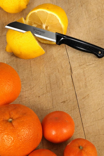 Paring Knife Serrated Stainless Steel Small Fruit and Vegetable Kitchen Knives – Sharp German Solingen Blades, Black Color Handles, Ideal for Peeling, Cutting & Cooking