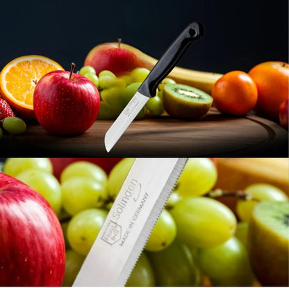 Paring Knife Serrated Stainless Steel Small Fruit and Vegetable Kitchen Knives – Sharp German Solingen Blades, Black Color Handles, Ideal for Peeling, Cutting & Cooking