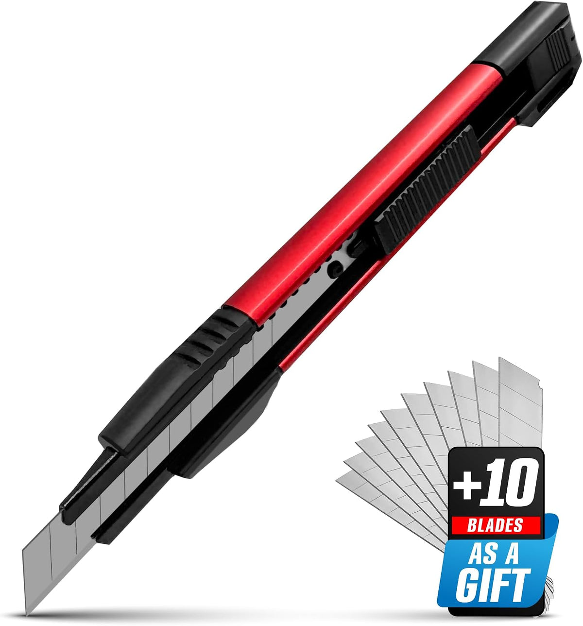 Scraper Utility Knife 4-in-1 Heavy Duty – Retractable Box Cutter, Folding Knife & Scraper Knife – SK5 Carbon Steel Trapezoidal Blades – Carpet & Drywall Cutter with 5 Extra Blades