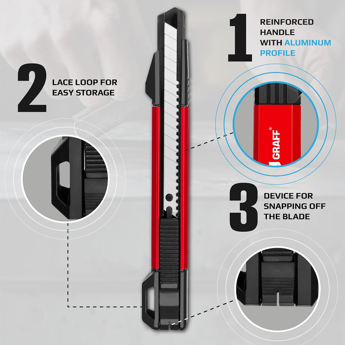 Scraper Utility Knife 4-in-1 Heavy Duty – Retractable Box Cutter, Folding Knife & Scraper Knife – SK5 Carbon Steel Trapezoidal Blades – Carpet & Drywall Cutter with 5 Extra Blades
