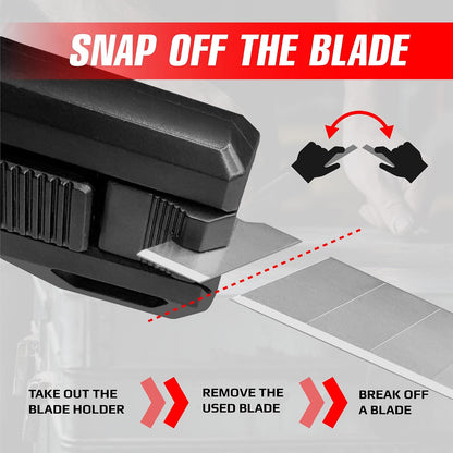 Scraper Utility Knife 4-in-1 Heavy Duty – Retractable Box Cutter, Folding Knife & Scraper Knife – SK5 Carbon Steel Trapezoidal Blades – Carpet & Drywall Cutter with 5 Extra Blades