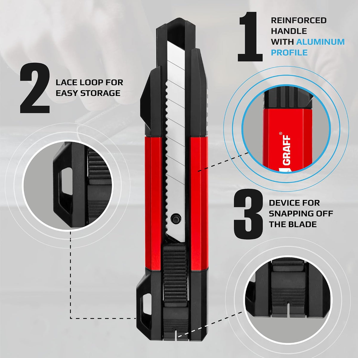 Scraper Utility Knife 4-in-1 Heavy Duty – Retractable Box Cutter, Folding Knife & Scraper Knife – SK5 Carbon Steel Trapezoidal Blades – Carpet & Drywall Cutter with 5 Extra Blades