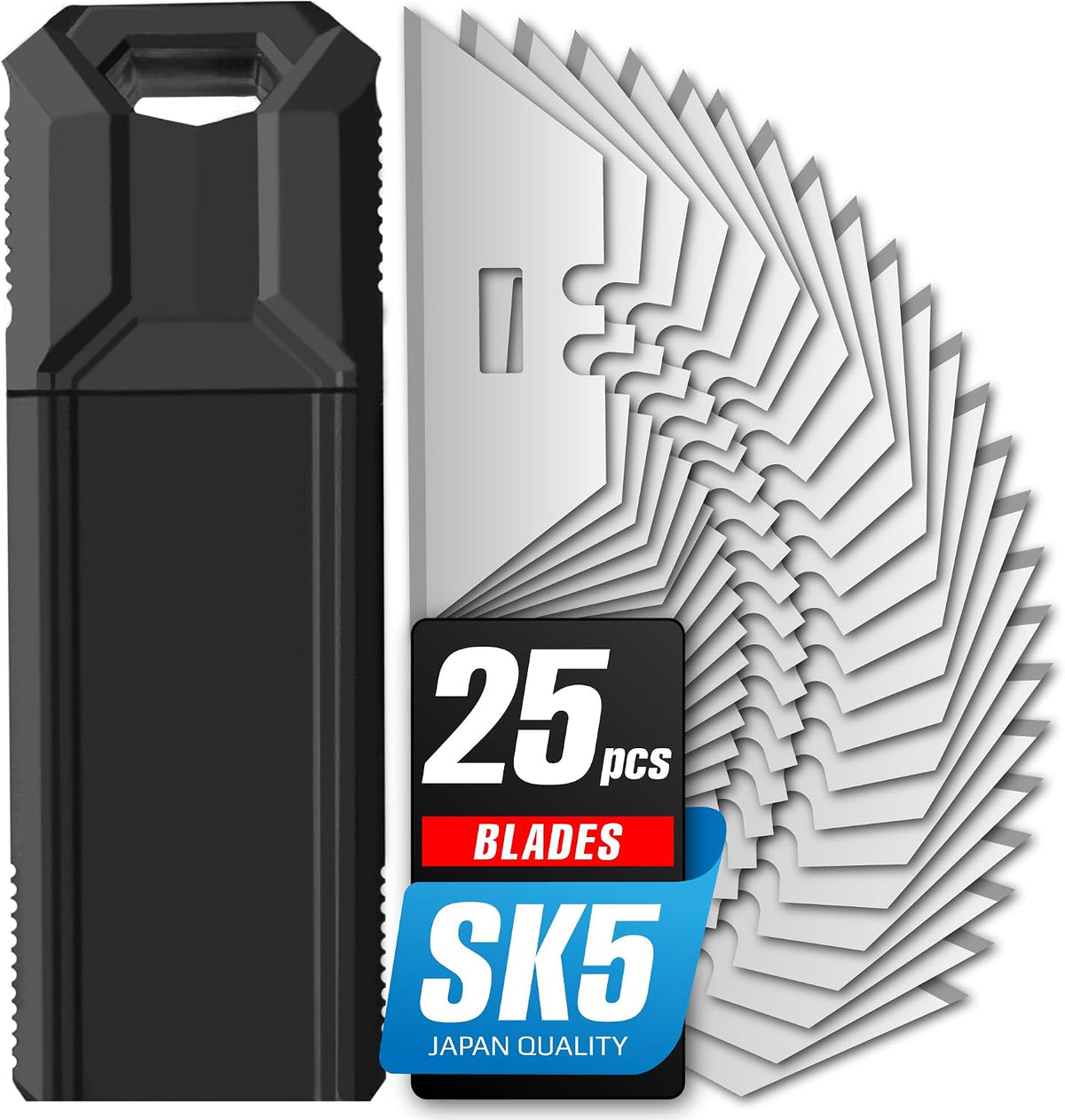 Scraper Utility Knife 4-in-1 Heavy Duty – Retractable Box Cutter, Folding Knife & Scraper Knife – SK5 Carbon Steel Trapezoidal Blades – Carpet & Drywall Cutter with 5 Extra Blades