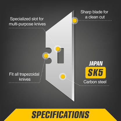 Scraper Utility Knife 4-in-1 Heavy Duty – Retractable Box Cutter, Folding Knife & Scraper Knife – SK5 Carbon Steel Trapezoidal Blades – Carpet & Drywall Cutter with 5 Extra Blades