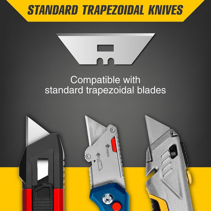 Scraper Utility Knife 4-in-1 Heavy Duty – Retractable Box Cutter, Folding Knife & Scraper Knife – SK5 Carbon Steel Trapezoidal Blades – Carpet & Drywall Cutter with 5 Extra Blades