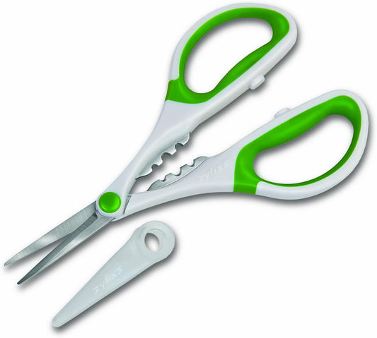 Heavy Duty Home & Kitchen Herb Shears Scissors with Innovative Stem Stripper, Versatile Kitchen Shears for Trimming Weeds, Flower Buds & More - White/Green - 8.5 x 4.2 x 0.4 inches
