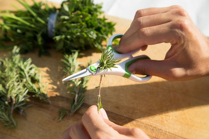 Heavy Duty Home & Kitchen Herb Shears Scissors with Innovative Stem Stripper, Versatile Kitchen Shears for Trimming Weeds, Flower Buds & More - White/Green - 8.5 x 4.2 x 0.4 inches
