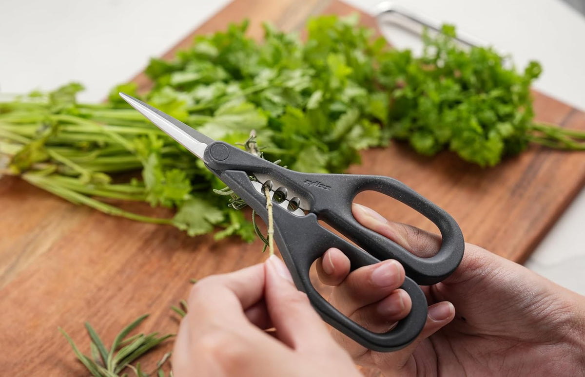 Heavy Duty Home & Kitchen Herb Shears Scissors with Innovative Stem Stripper, Versatile Kitchen Shears for Trimming Weeds, Flower Buds & More - White/Green - 8.5 x 4.2 x 0.4 inches
