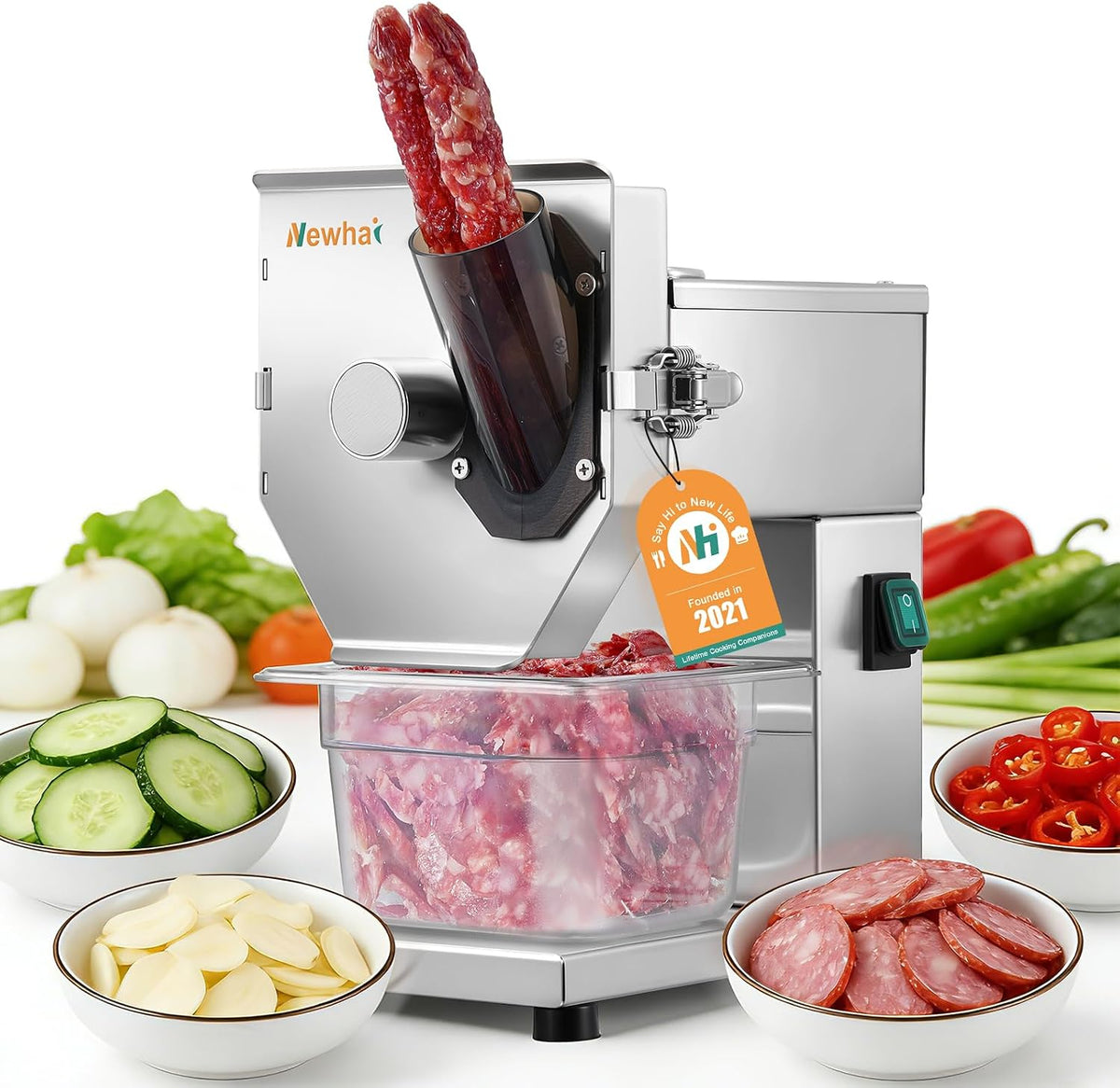 Commercial 3mm Sausage Garlic Slicer, 200W Automatic Feed Cutter