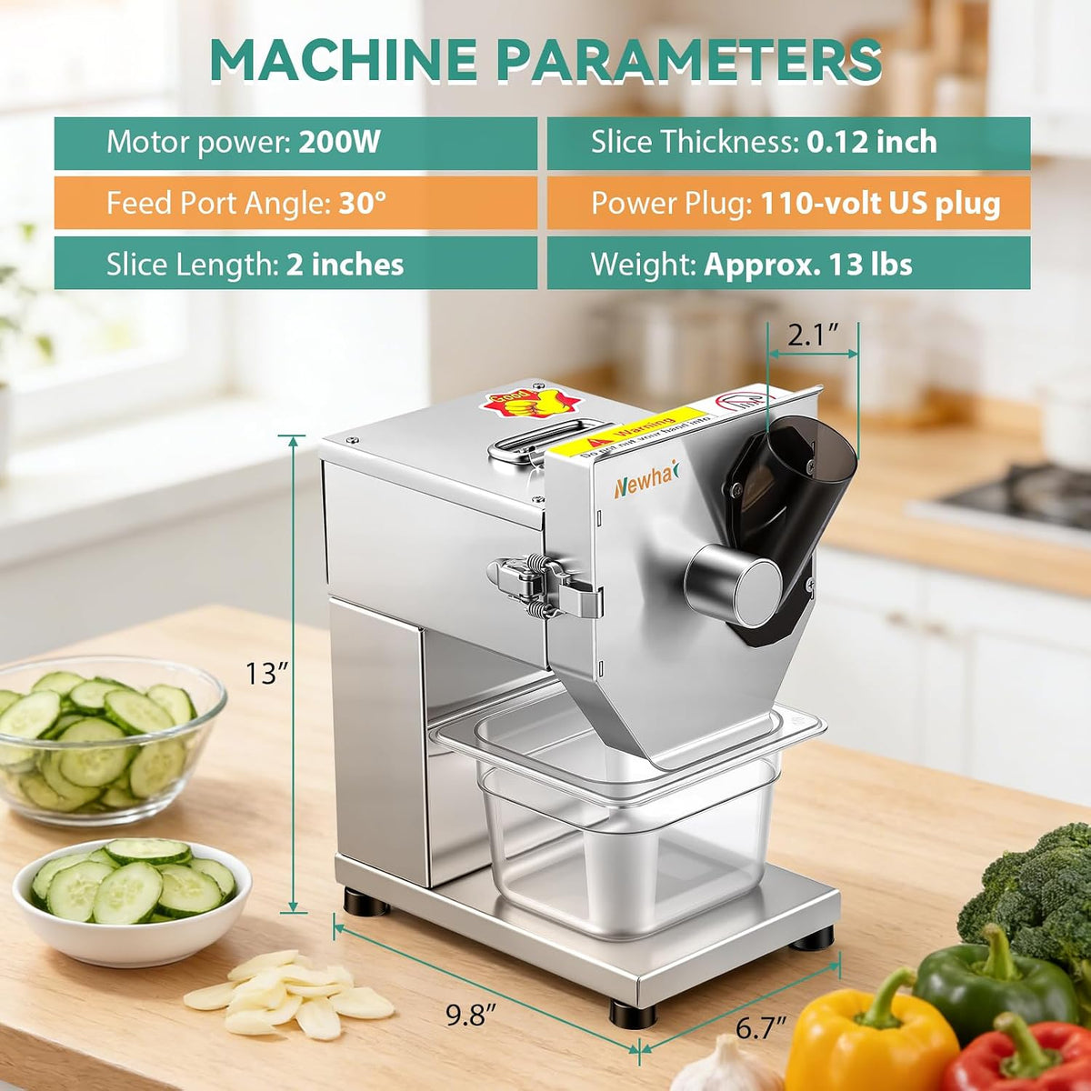 Commercial 3mm Sausage Garlic Slicer, 200W Automatic Feed Cutter