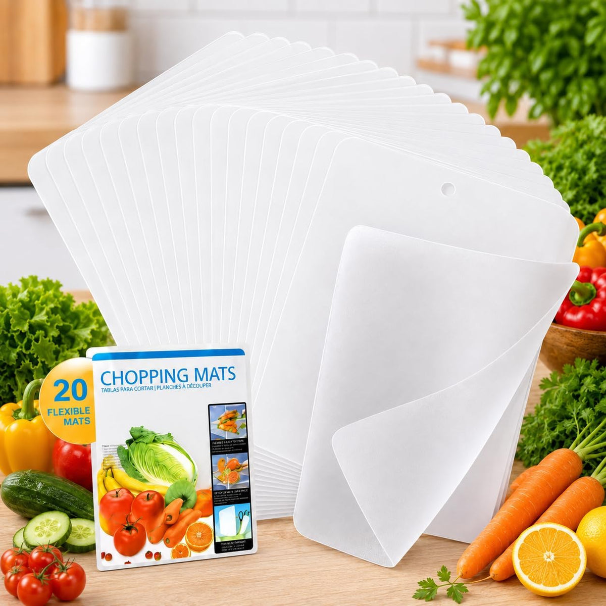 Kitchen Cutting Board | Flexible Chopping Mats | Food Safety | Hanging Hole for Easy Drying |12x15” Size | Set of 20