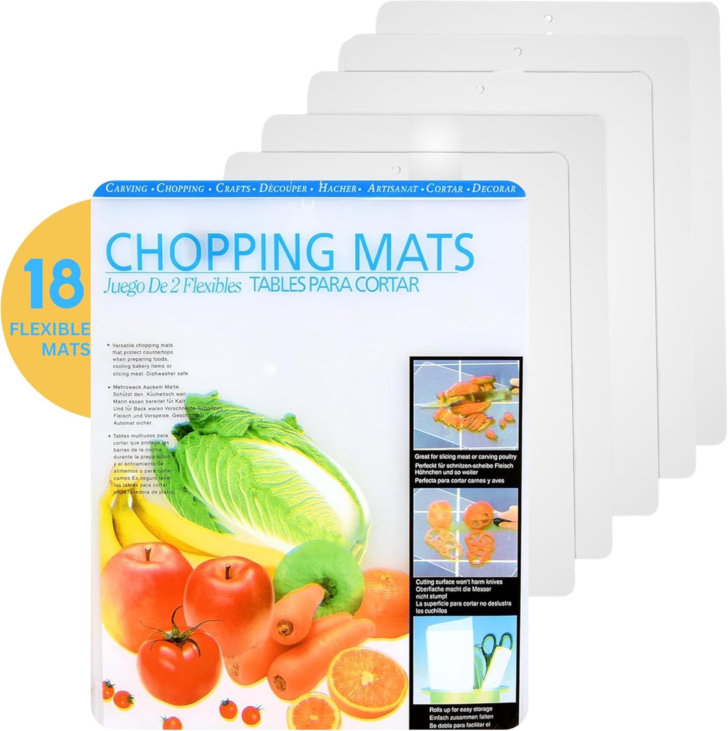 Kitchen Cutting Board | Flexible Chopping Mats | Food Safety | Hanging Hole for Easy Drying |12x15” Size | Set of 20