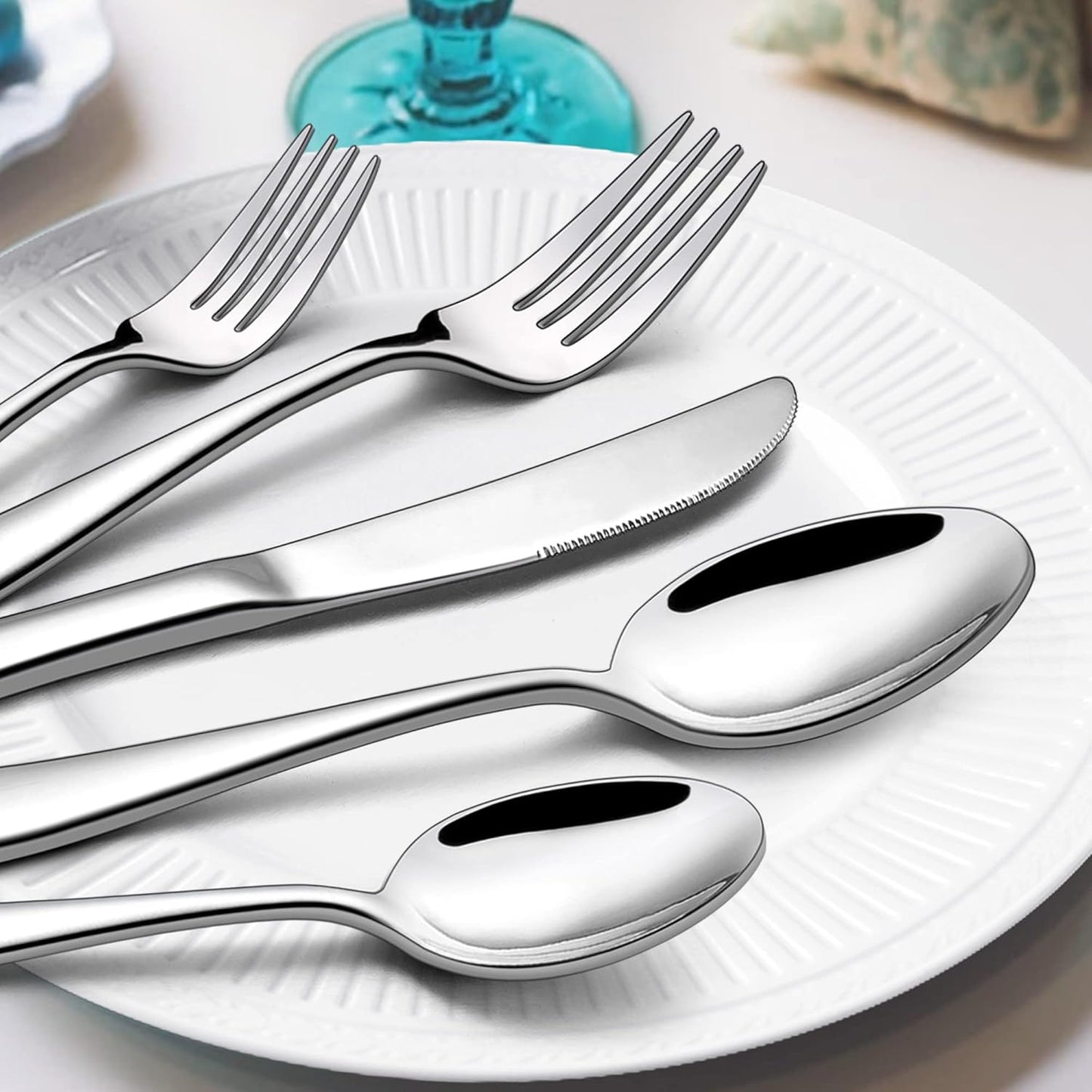 48-Piece Heavy Duty Silverware Set with Steak Knife for 8, Stainless Steel Flatware Set, Fancy Thick Cutlery Eating Utensils Include Forks Knives Spoons, Mirror Finished, Dishwasher Safe