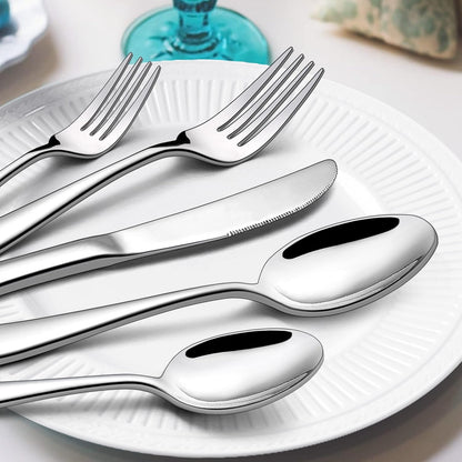 48-Piece Heavy Duty Silverware Set with Steak Knife for 8, Stainless Steel Flatware Set, Fancy Thick Cutlery Eating Utensils Include Forks Knives Spoons, Mirror Finished, Dishwasher Safe