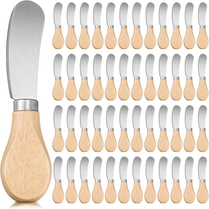 48 Pcs Cheese Spreader Knives with Wooden Handle, Stainless Steel Butter Knife Spreader for Charcuterie Board, Sandwich, Appetizers, Cocktail Spreading