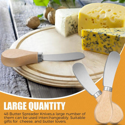 48 Pcs Cheese Spreader Knives with Wooden Handle, Stainless Steel Butter Knife Spreader for Charcuterie Board, Sandwich, Appetizers, Cocktail Spreading