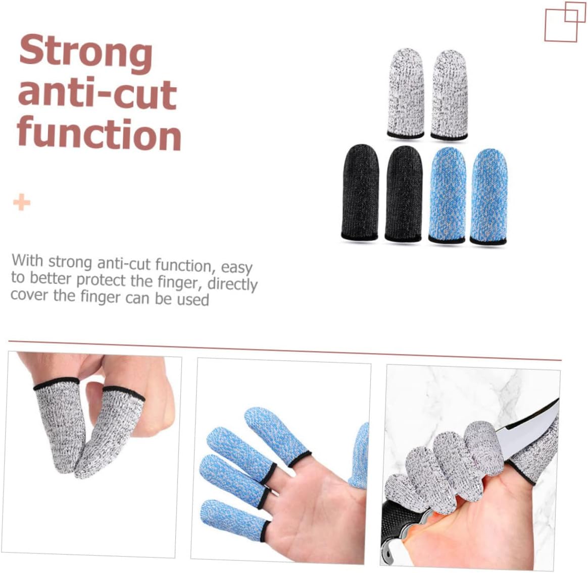 3 Pairs Cut Resistant Finger Sleeves Thumb Protectors for Crafting Cutting and Kitchen Use Reusable and Ergonomically Designed Finger Covers Grey