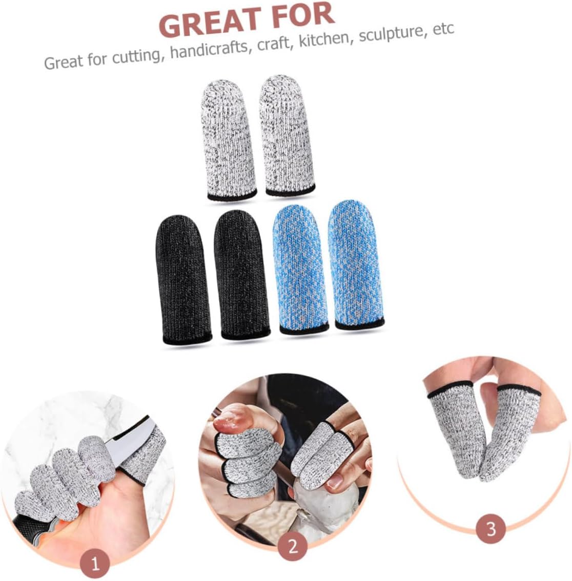 3 Pairs Cut Resistant Finger Sleeves Thumb Protectors for Crafting Cutting and Kitchen Use Reusable and Ergonomically Designed Finger Covers Grey