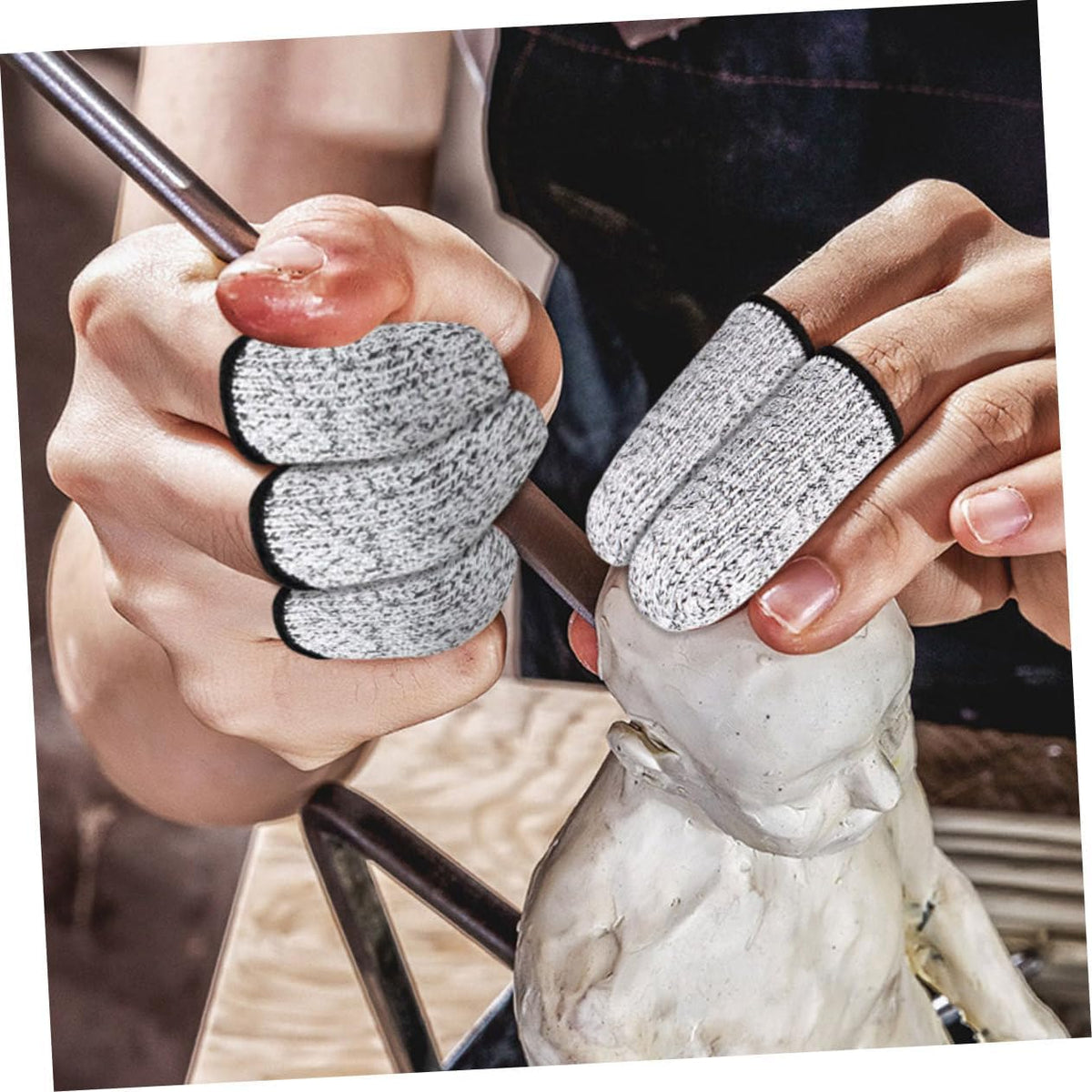 3 Pairs Cut Resistant Finger Sleeves Thumb Protectors for Crafting Cutting and Kitchen Use Reusable and Ergonomically Designed Finger Covers Grey