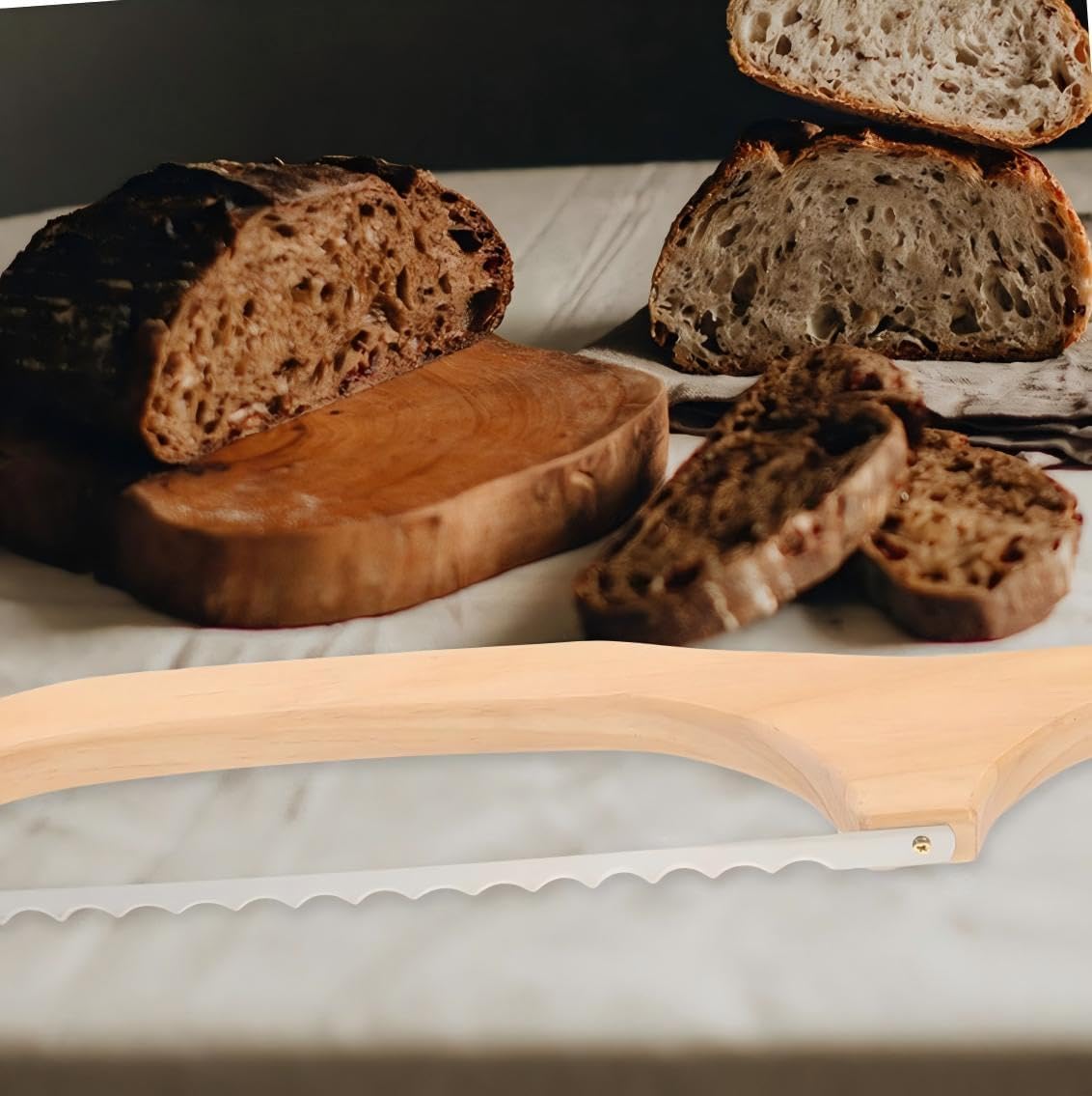 Serrated Bread Knife with Bamboo Handle, 15.7" Sharp Stainless Steel Blade for Thin Slicing of Bread and Fruits, Easy Cutter for Even Slices