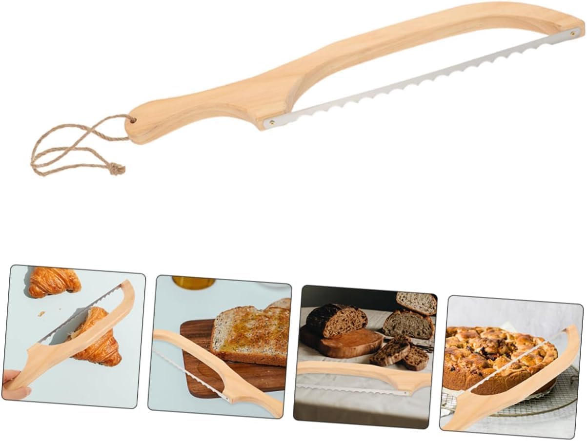 Serrated Bread Knife with Bamboo Handle, 15.7" Sharp Stainless Steel Blade for Thin Slicing of Bread and Fruits, Easy Cutter for Even Slices