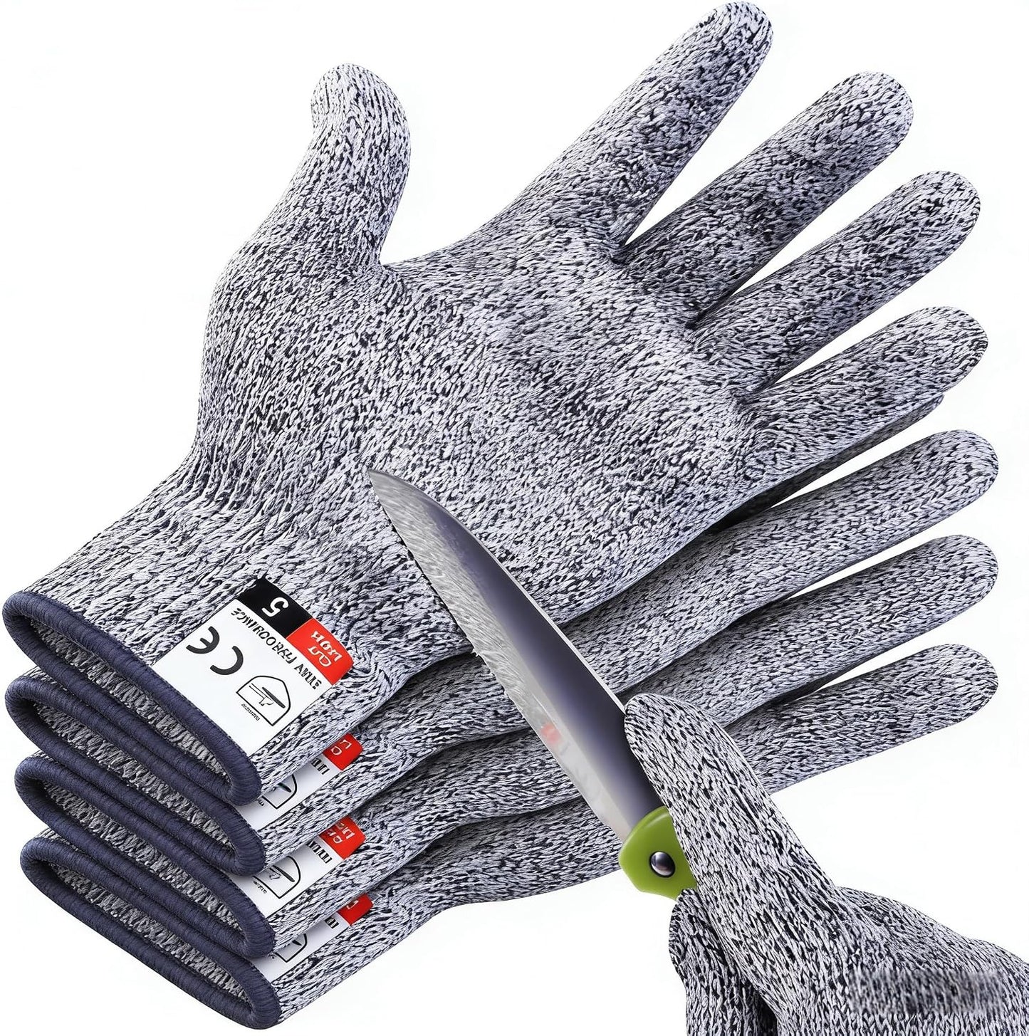 4 PCS Cut Resistant Gloves Level 5 Protection Food Grade, Anti Cutting for Meat Cutting, Wood Carving