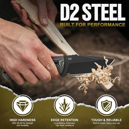 Fixed Blade Knife with Kydex Sheath, D2 Steel Survival Knife | Full Tang EDC Outdoor Camping Knife with G10 Handle, 3.15 inch Compact Bushcraft Hunting Knife for Men, Gray Green