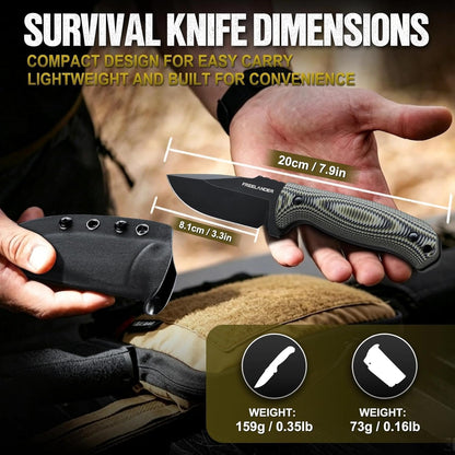 Fixed Blade Knife with Kydex Sheath, D2 Steel Survival Knife | Full Tang EDC Outdoor Camping Knife with G10 Handle, 3.15 inch Compact Bushcraft Hunting Knife for Men, Gray Green