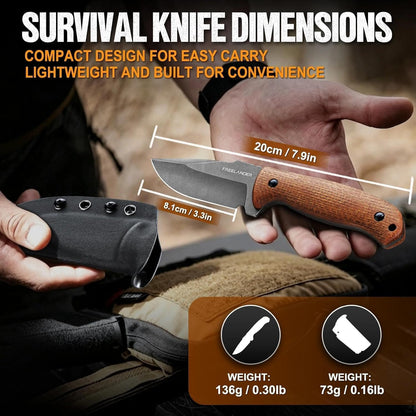 Fixed Blade Knife with Kydex Sheath, D2 Steel Survival Knife | Full Tang EDC Outdoor Camping Knife with G10 Handle, 3.15 inch Compact Bushcraft Hunting Knife for Men, Gray Green