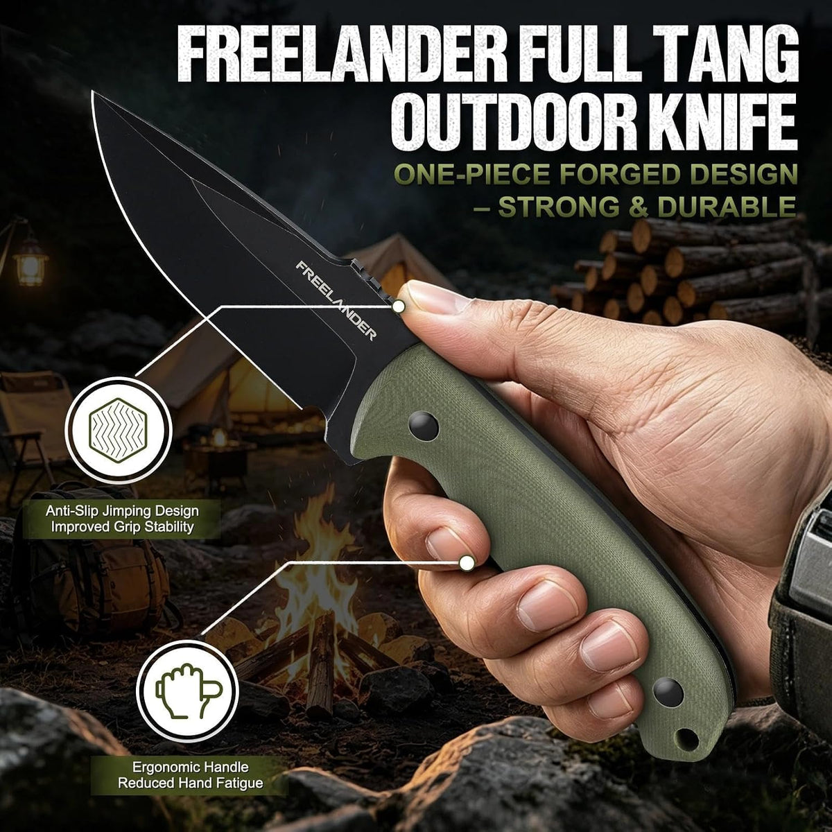 Fixed Blade Knife with Kydex Sheath, D2 Steel Survival Knife | Full Tang EDC Outdoor Camping Knife with G10 Handle, 3.15 inch Compact Bushcraft Hunting Knife for Men, Gray Green